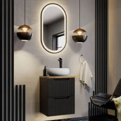 Mobile bagno sospeso 50cm cannettato 2 cassetti nero rovere Cleany