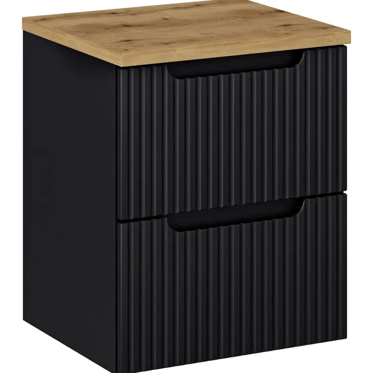 Mobile bagno sospeso 50cm cannettato 2 cassetti nero rovere Cleany