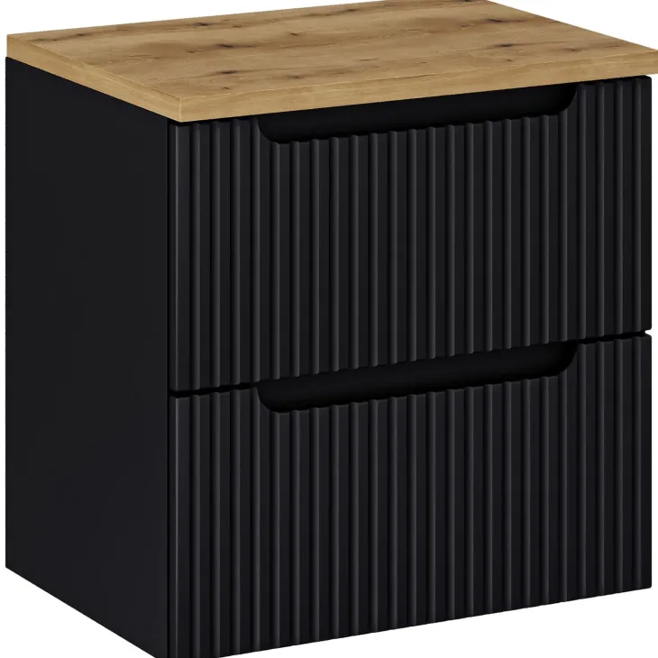 Mobile bagno sospeso 60cm cannettato 2 cassetti nero rovere Cleany