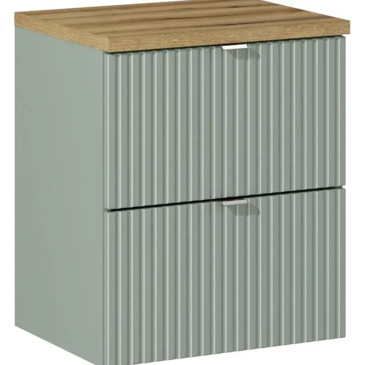 Mobile bagno sospeso 50cm cannettato 2 cassetti verde salvia rovere Greeny