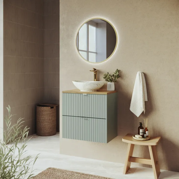 Mobile bagno sospeso 60cm cannettato 2 cassetti verde salvia rovere Greeny