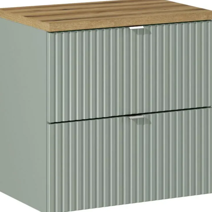 Mobile bagno sospeso 60cm cannettato 2 cassetti verde salvia rovere Greeny