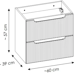 Mobile bagno sospeso 80cm cannettato 2 cassetti e vani nero rovere Cleany