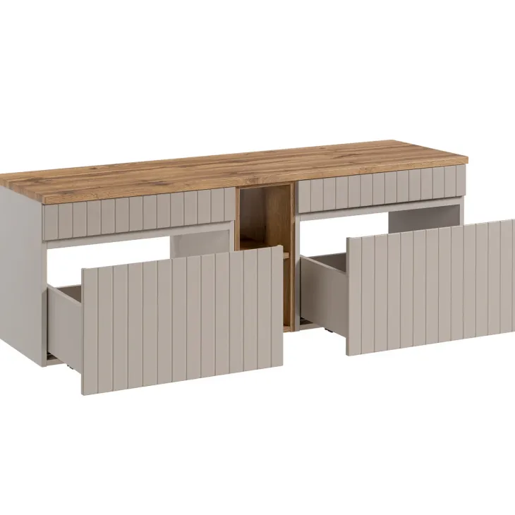 Mobile bagno sospeso 140cm cannettato 2 cassettoni beige Autentic