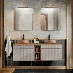 Mobile bagno sospeso 140cm cannettato 2 cassettoni beige Autentic
