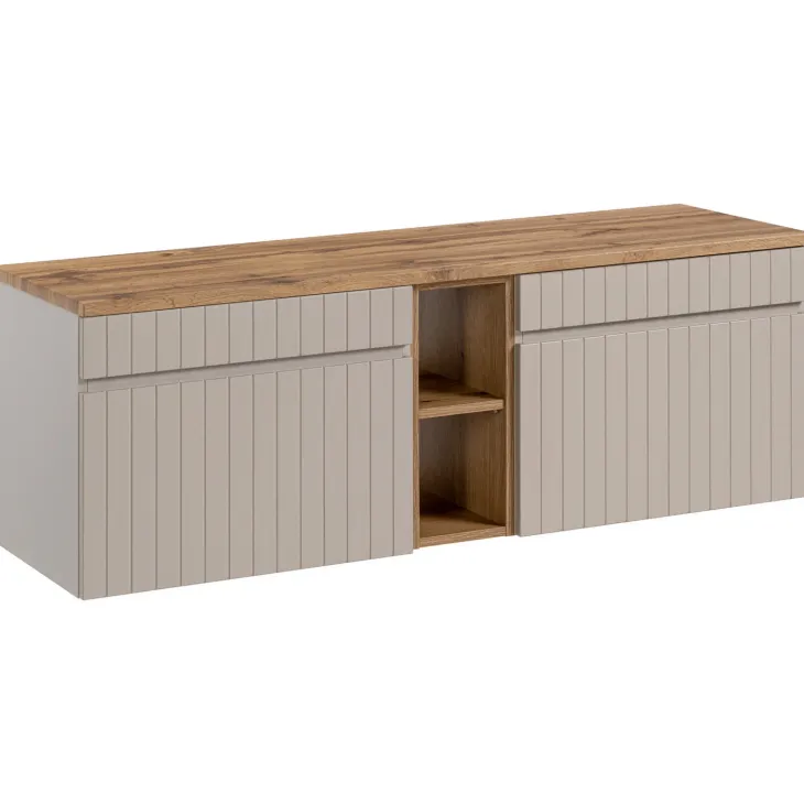 Mobile bagno sospeso 140cm cannettato 2 cassettoni beige Autentic