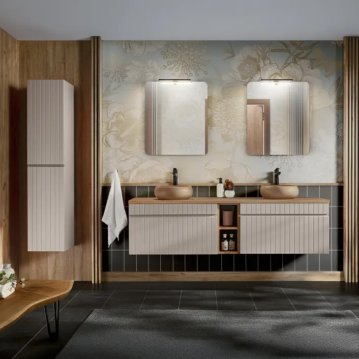 Mobile bagno sospeso 180cm cannettato 2 cassettoni beige Autentic