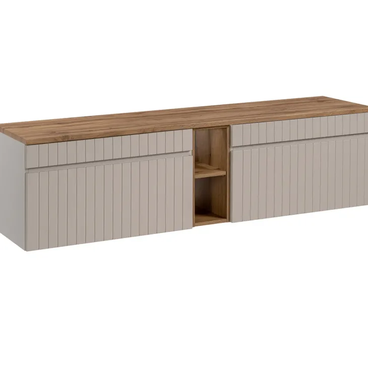 Mobile bagno sospeso 180cm cannettato 2 cassettoni beige Autentic