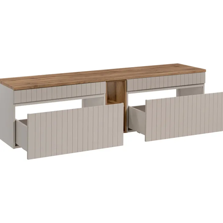 Mobile bagno sospeso 180cm cannettato con 2 lavabi, colonna e 2 specchi beige Autentic