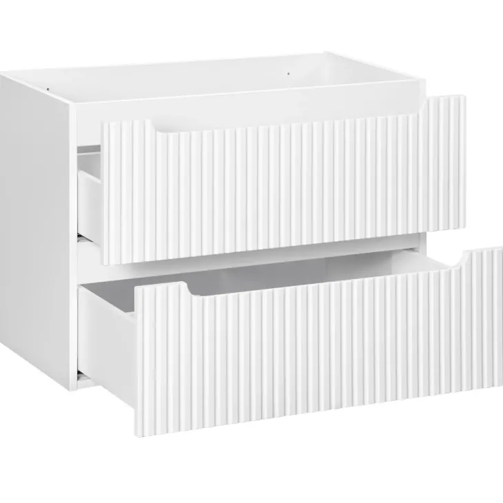 Mobile bagno sospeso 80cm cannettato 2 cassetti bianco rovere Cleany
