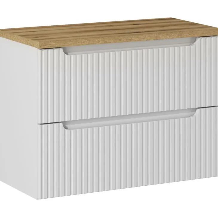 Mobile bagno sospeso 80cm cannettato 2 cassetti bianco rovere Cleany