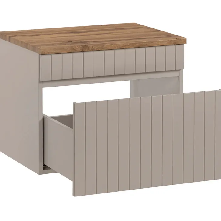 Mobile bagno sospeso 80cm cannettato 1 cassettone e vani beige Autentic