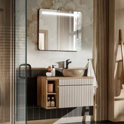 Mobile bagno sospeso 80cm cannettato 1 cassettone e vani beige Autentic
