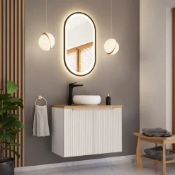 Mobile bagno sospeso 80cm cannettato 2 ante bianco rovere Cleany