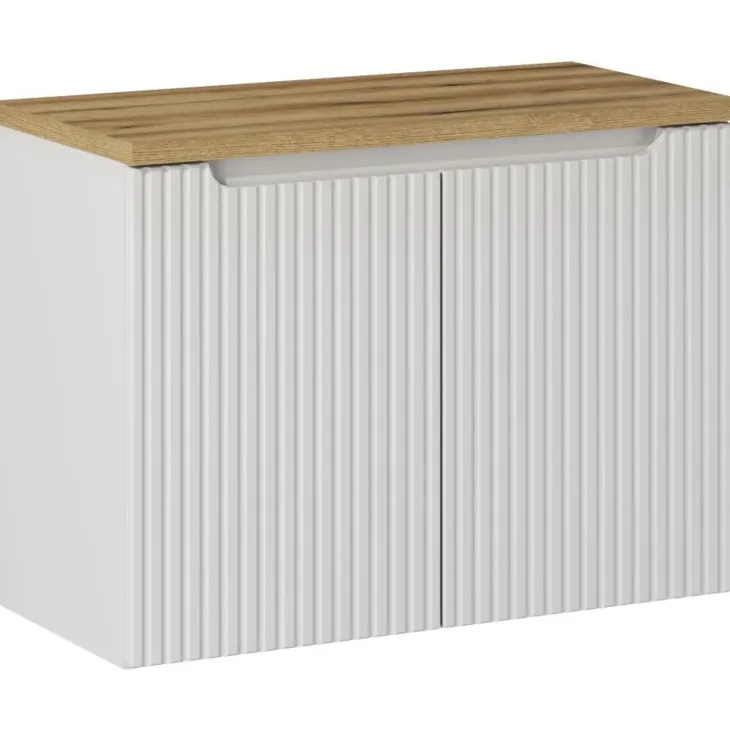 Mobile bagno sospeso 80cm cannettato 2 ante bianco rovere Cleany