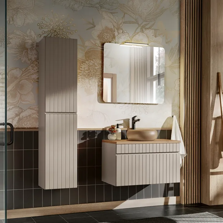 Mobile bagno sospeso 80cm cannettato 1 cassettone beige Autentic