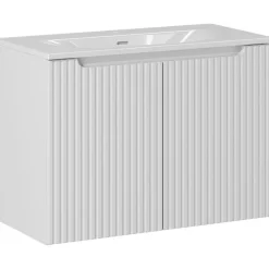 Mobile bagno sospeso 80cm cannettato con lavabo 2 ante bianco Cleany