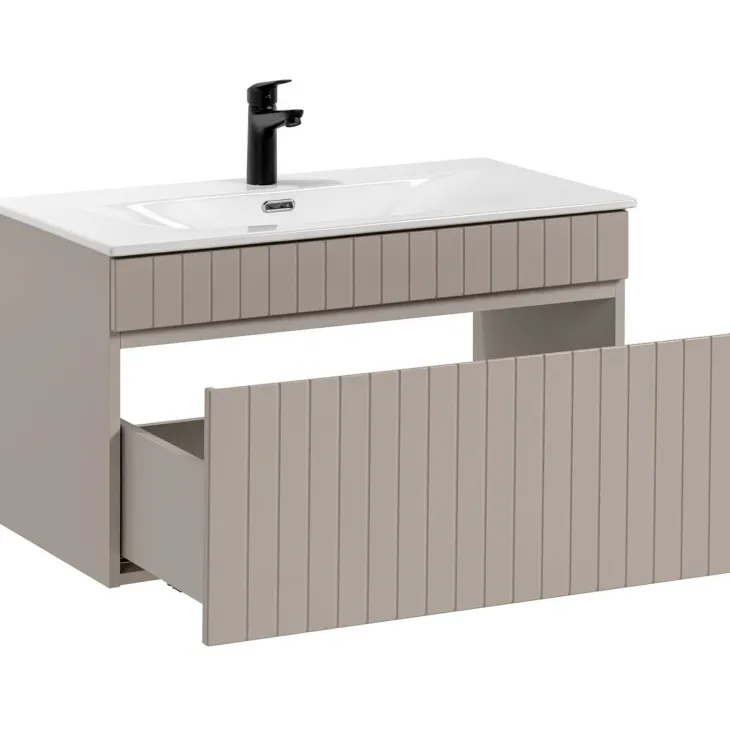 Mobile bagno sospeso 80cm cannettato con lavabo 1 cassettone beige Autentic