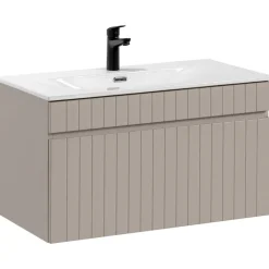 Mobile bagno sospeso 80cm cannettato con lavabo 1 cassettone beige Autentic