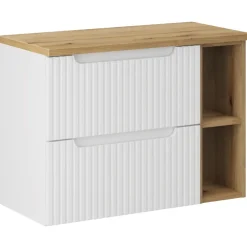 Mobile bagno sospeso 80cm cannettato 2 cassetti e vani bianco rovere Cleany