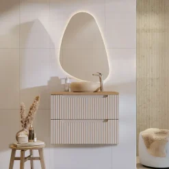 Mobile bagno sospeso 80cm cannettato 2 cassetti beige rovere Cleany