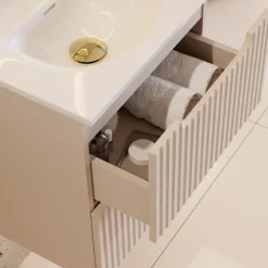 Mobile bagno sospeso 80cm cannettato con lavabo 2 cassetti beige Cleany