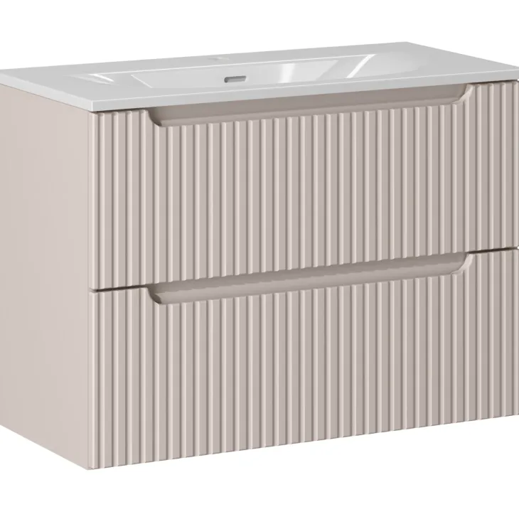 Mobile bagno sospeso 80cm cannettato con lavabo 2 cassetti beige Cleany