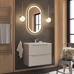 Mobile bagno sospeso 80cm cannettato con lavabo 2 cassetti beige Cleany