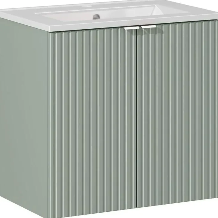 Mobile bagno sospeso 60cm cannettato con lavabo 2 ante verde salvia Greeny
