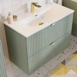Mobile bagno sospeso 60cm cannettato con lavabo 2 cassetti verde salvia Greeny