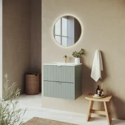 Mobile bagno sospeso 60cm cannettato con lavabo 2 cassetti verde salvia Greeny