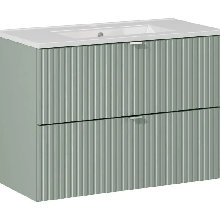 Mobile bagno sospeso 80cm cannettato con lavabo 2 cassetti verde salvia Greeny