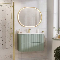 Mobile bagno sospeso 80cm cannettato con lavabo 2 cassetti verde salvia Greeny