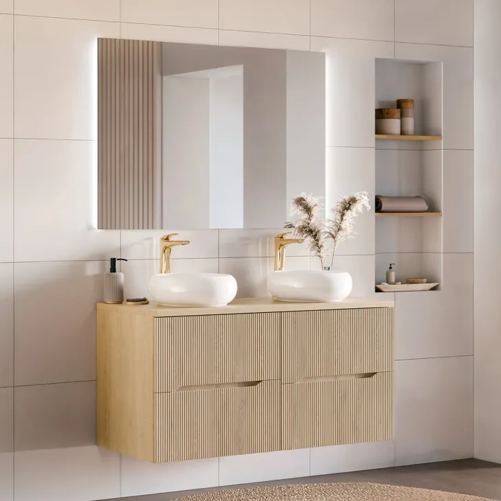 Mobile bagno sospeso 120cm cannettato rovere Pretty