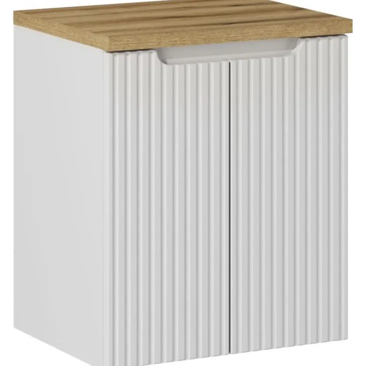 Mobile bagno sospeso 50cm cannettato 2 ante bianco rovere Cleany