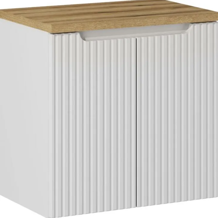 Mobile bagno sospeso 60cm cannettato 2 ante bianco rovere Cleany