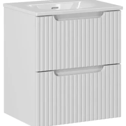 Mobile bagno sospeso 50cm cannettato con lavabo 2 cassetti bianco Cleany