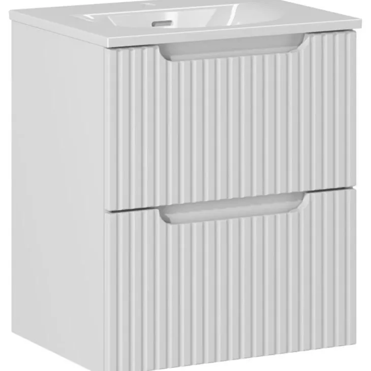 Mobile bagno sospeso 50cm cannettato con lavabo 2 cassetti bianco Cleany