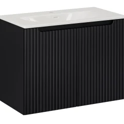 Mobile bagno sospeso 80cm cannettato con lavabo 2 ante nero Cleany