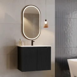 Mobile bagno sospeso 80cm cannettato con lavabo 2 ante nero Cleany