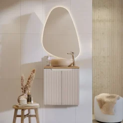 Mobile bagno sospeso 50cm cannettato 2 ante beige rovere Cleany