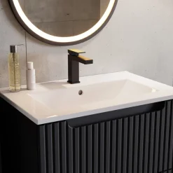 Mobile bagno sospeso 80cm cannettato con lavabo 2 cassetti nero Cleany