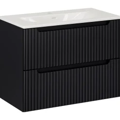 Mobile bagno sospeso 80cm cannettato con lavabo 2 cassetti nero Cleany