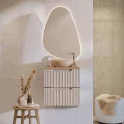 Mobile bagno sospeso 50cm cannettato 2 cassetti beige rovere Cleany