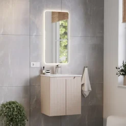 Mobile bagno sospeso 50cm cannettato con lavabo 2 ante beige Cleany