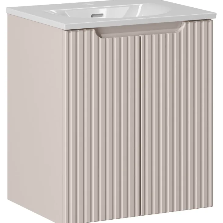 Mobile bagno sospeso 50cm cannettato con lavabo 2 ante beige Cleany