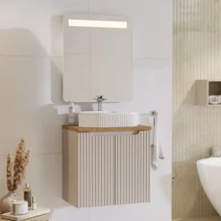Mobile bagno sospeso 60cm cannettato 2 ante beige rovere Cleany