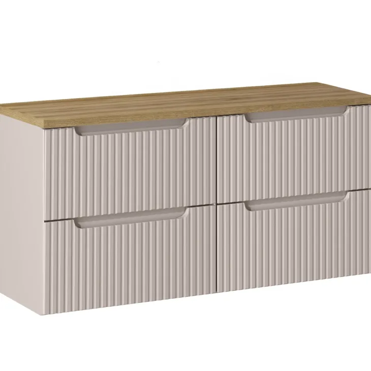 Mobile bagno sospeso 120cm cannettato 4 cassetti beige rovere Cleany