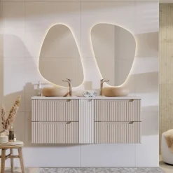 Mobile bagno sospeso 140cm cannettato 4 cassetti beige bianco Cleany