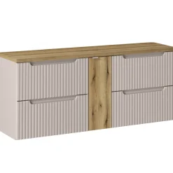 Mobile bagno sospeso 140cm cannettato 4 cassetti beige rovere Cleany